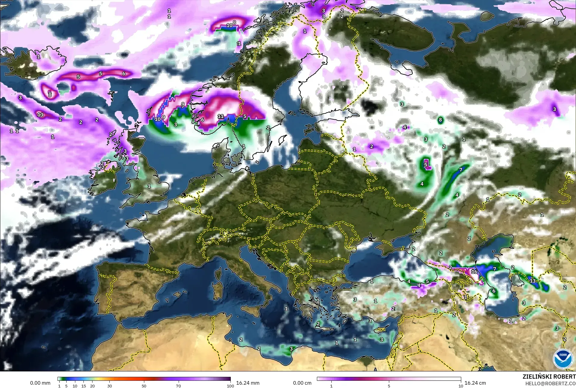 GFS modelo - Europa, Precipitación, nubes y presión