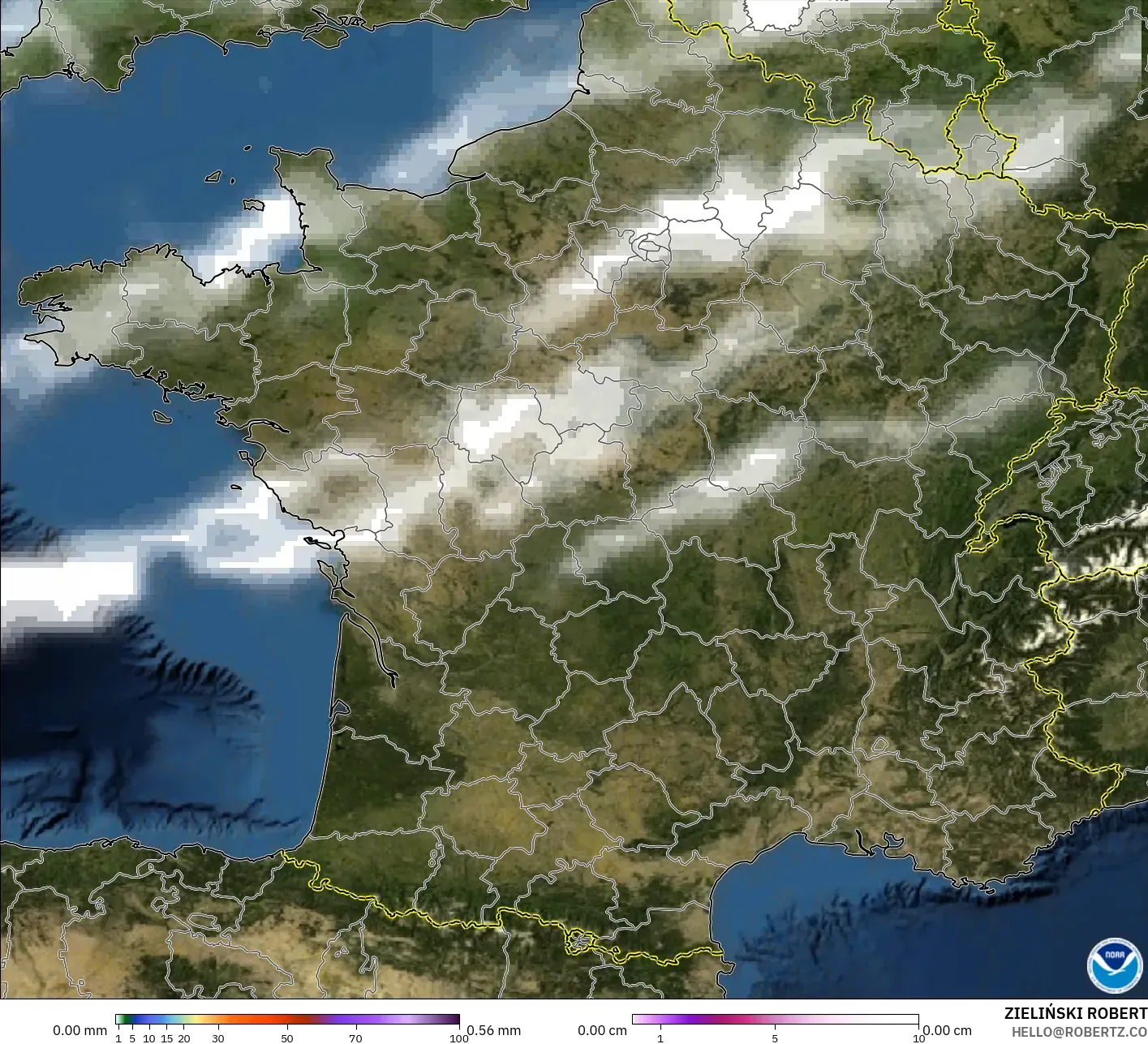 GFS modelo - Francia, Precipitación, nubes y presión