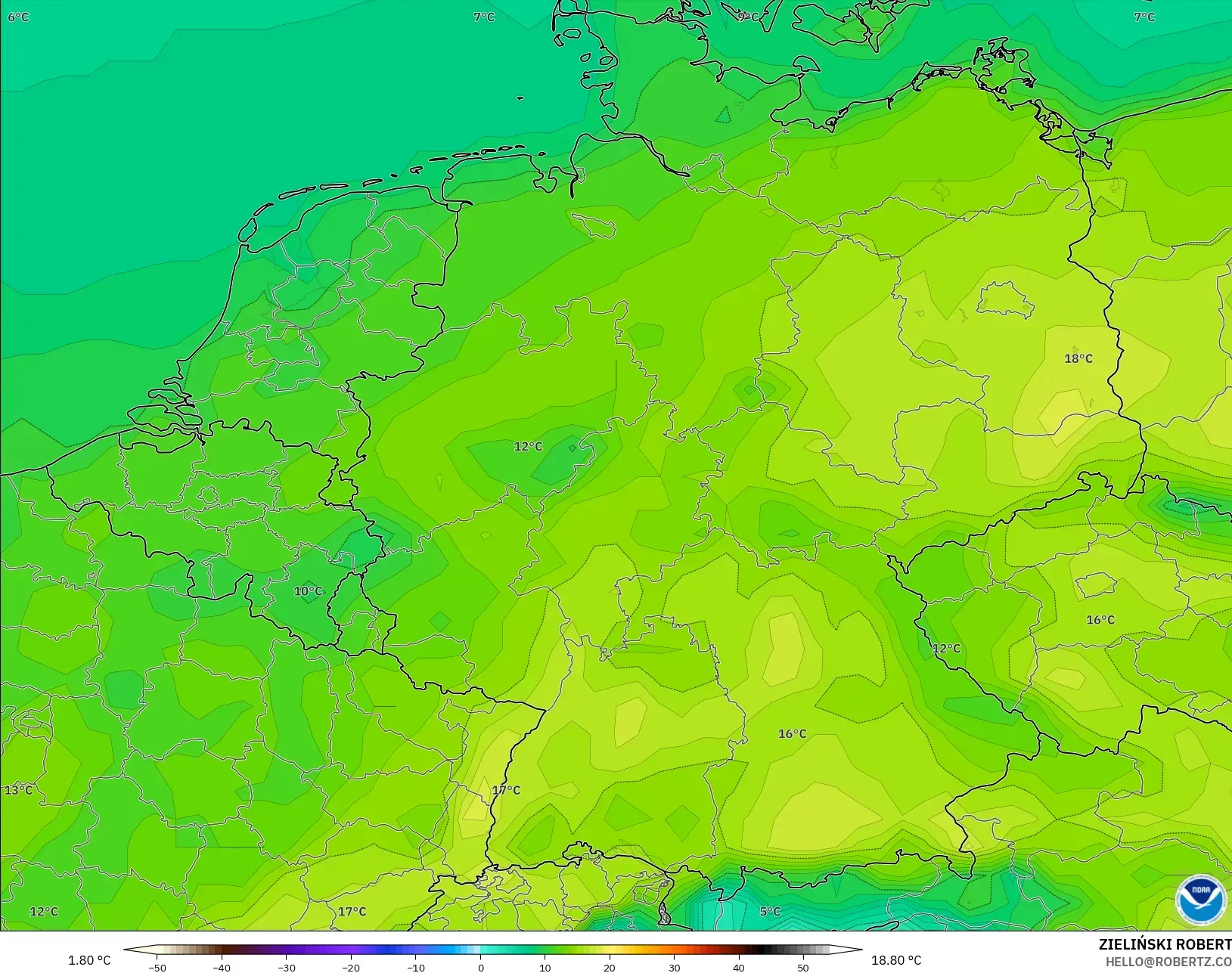 GFS modelo - Alemania, Temperatura a 2 m