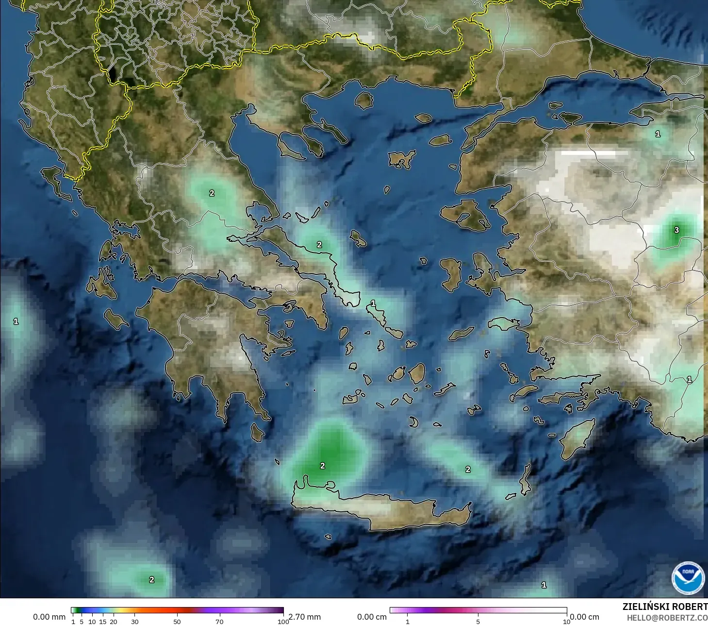 GFS modelo - Grecia, Precipitación, nubes y presión