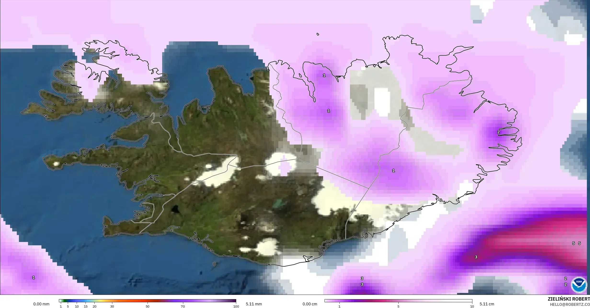 GFS modelo - Islandia, Precipitación, nubes y presión