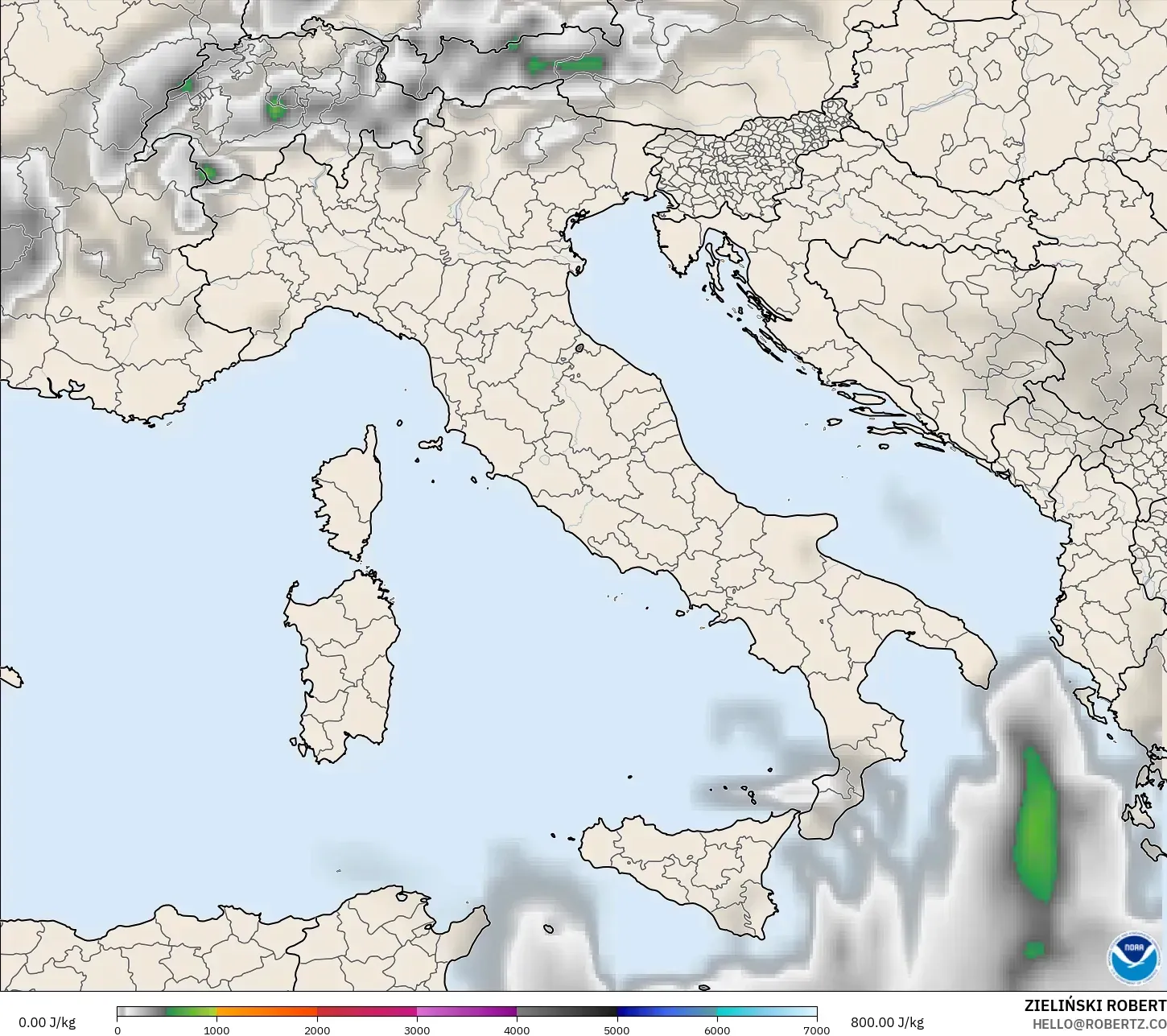 GFS modelo - Italia, CAPE