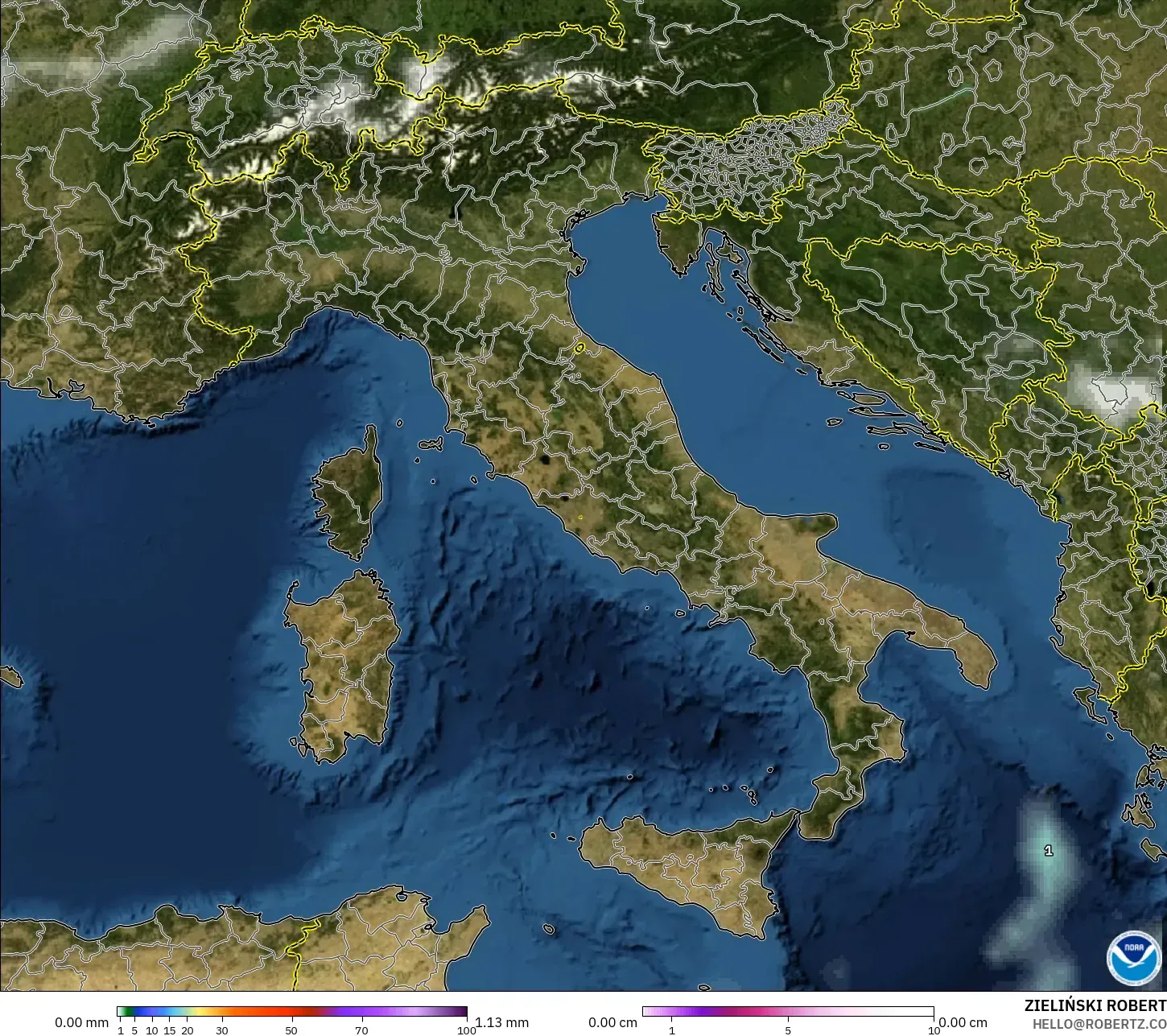 GFS modelo - Italia, Precipitación, nubes y presión