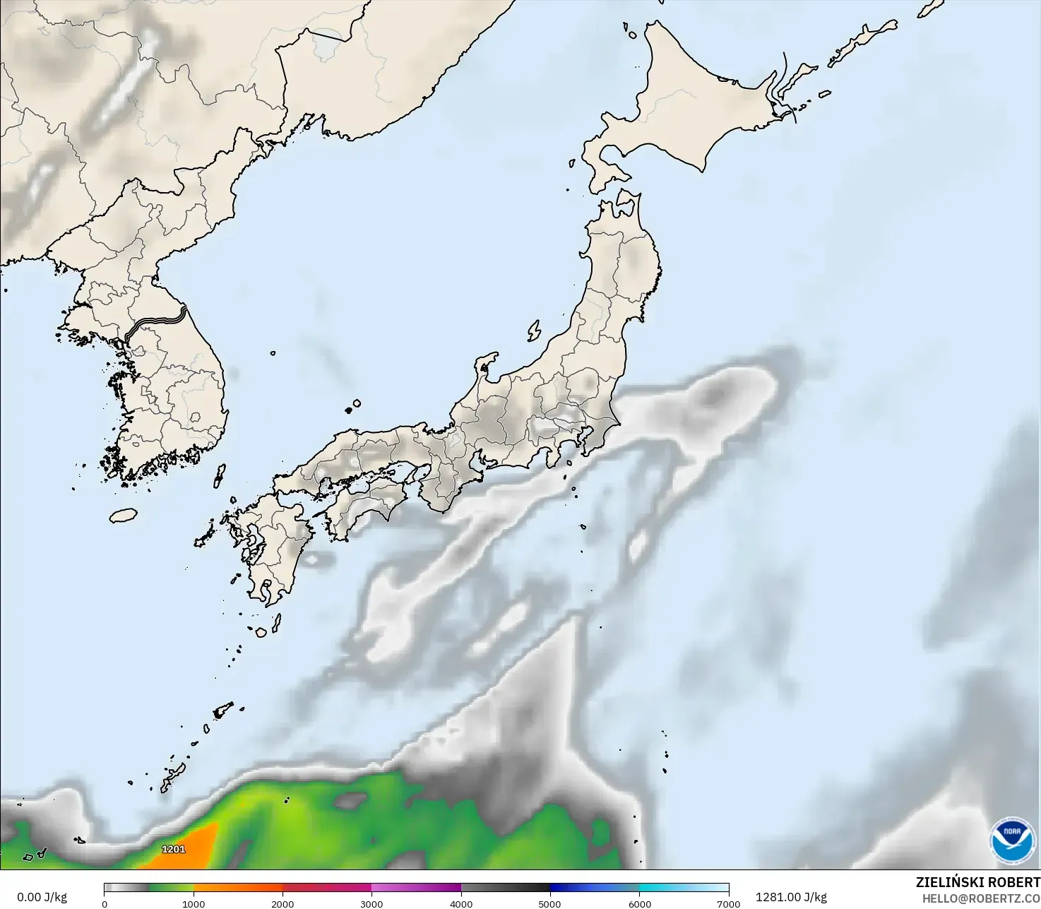 GFS modelo - Japón, CAPE