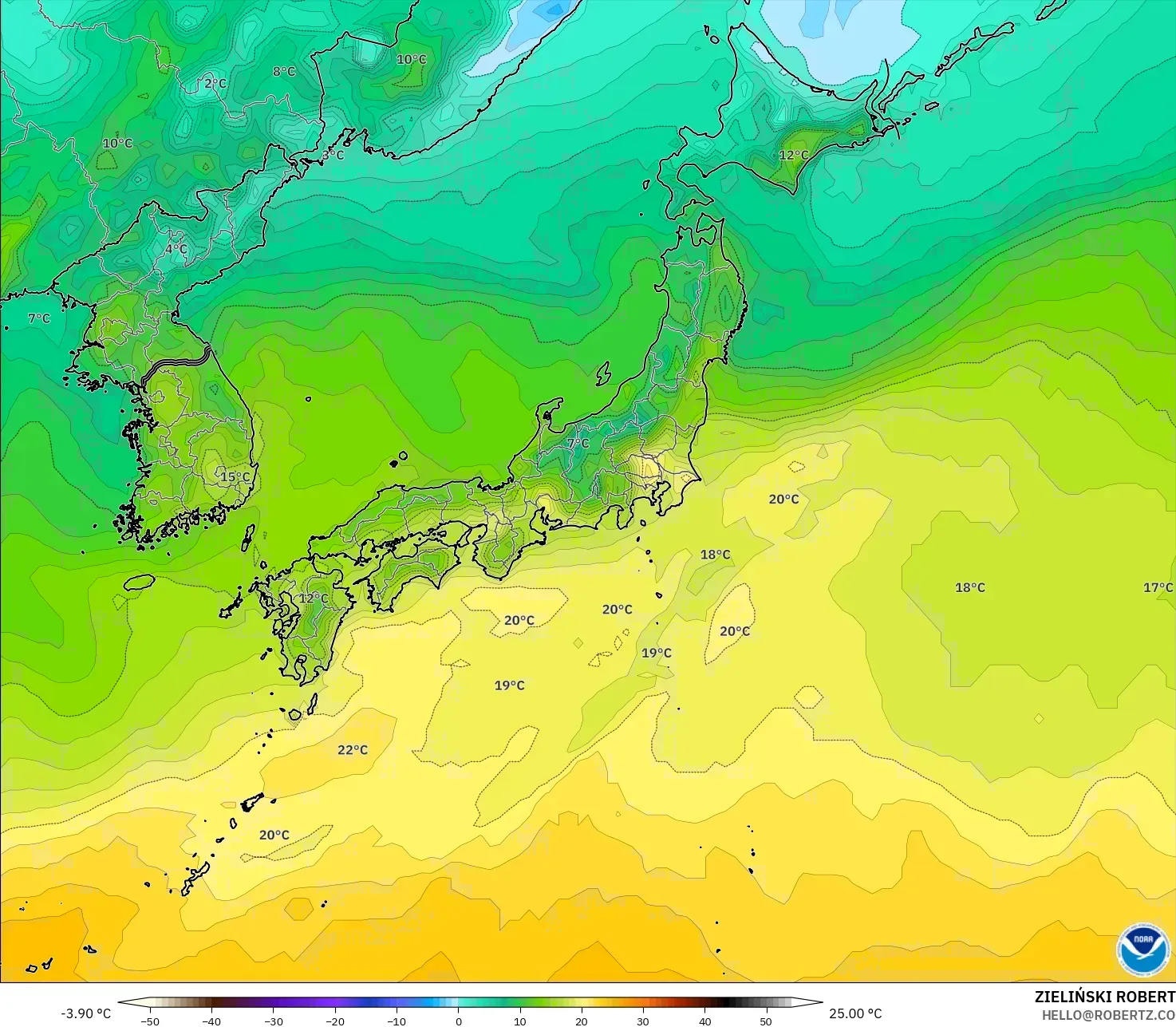 GFS modelo - Japón, Temperatura a 2 m