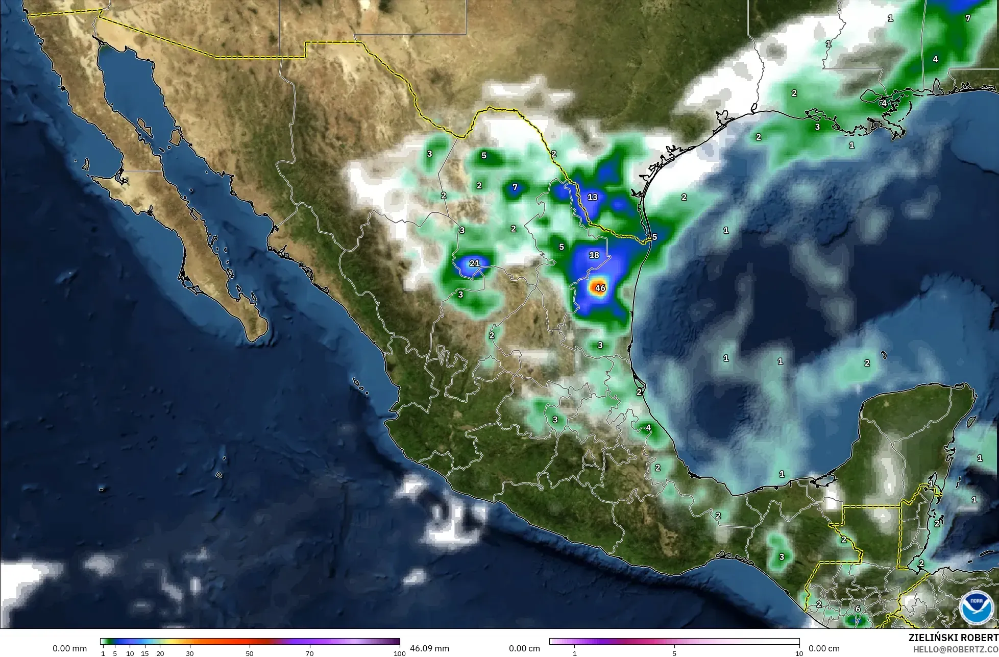GFS modelo - México, Precipitación, nubes y presión