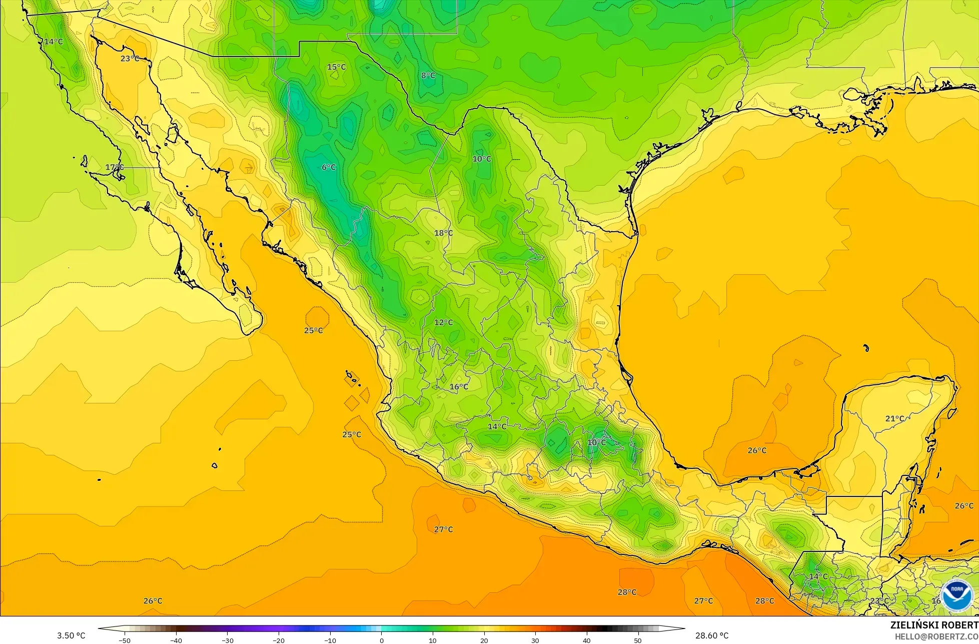 GFS modelo - México, Temperatura a 2 m