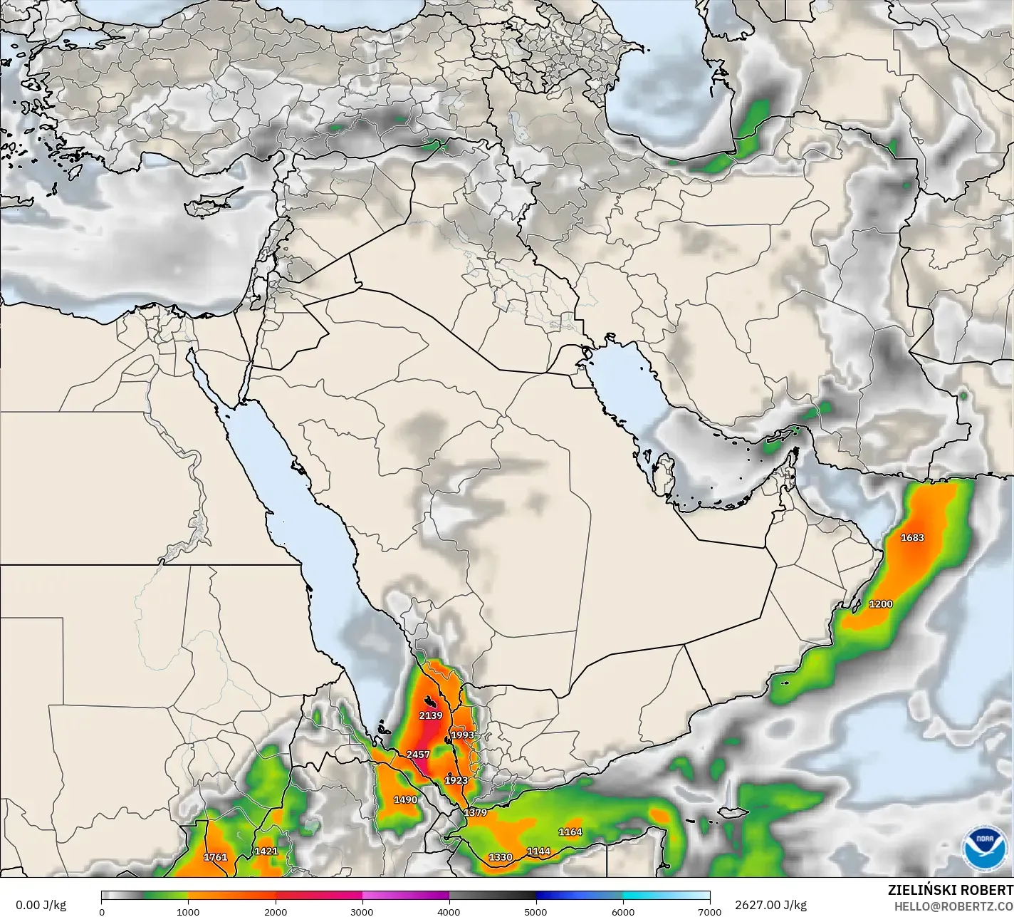GFS modelo - Oriente Medio, CAPE