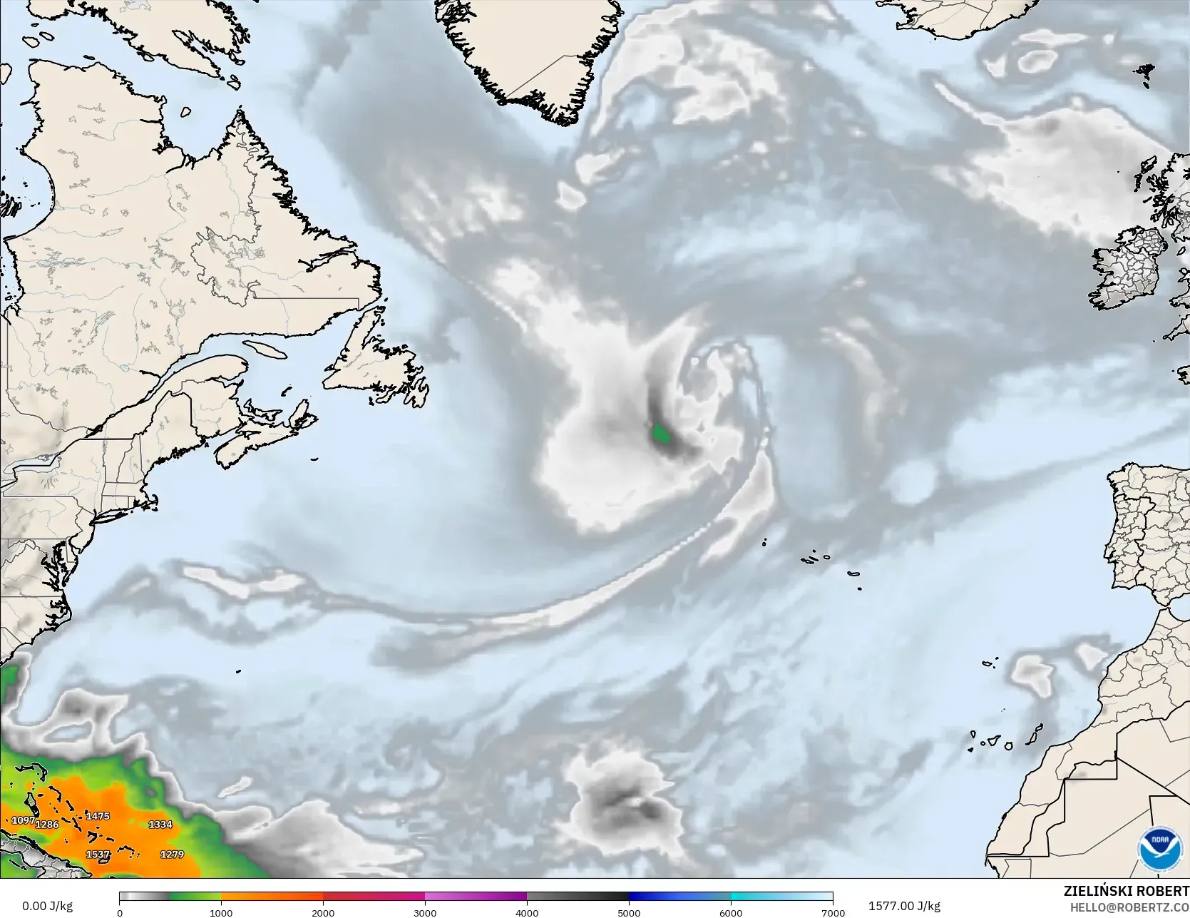 GFS modelo - Norte Atlántico, CAPE