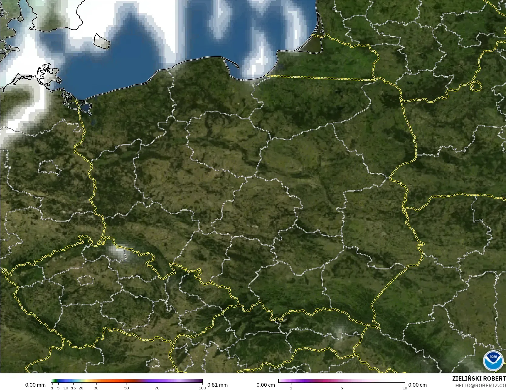 GFS modelo - Polonia, Precipitación, nubes y presión