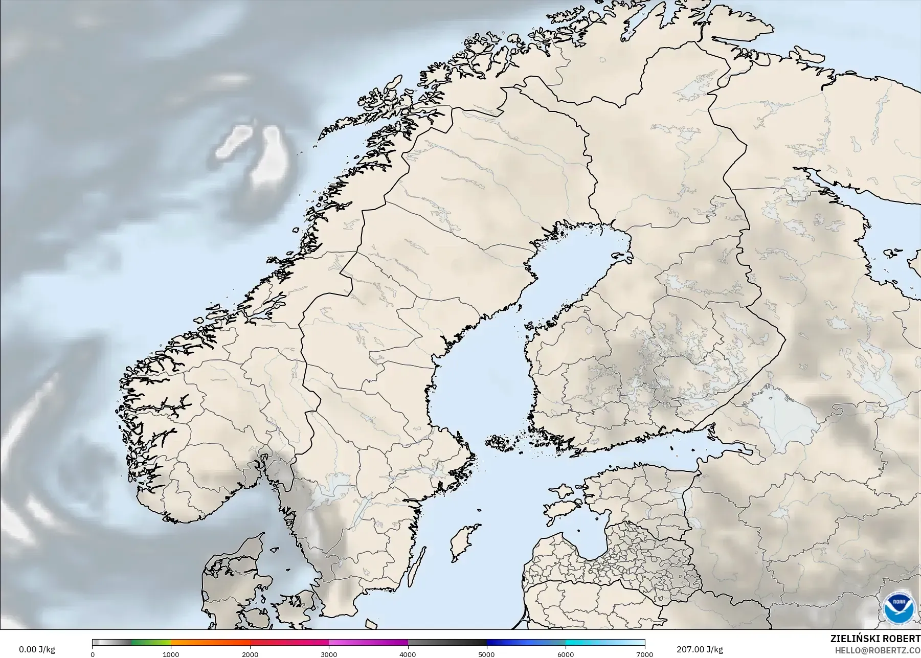 GFS modelo - Escandinavia, CAPE