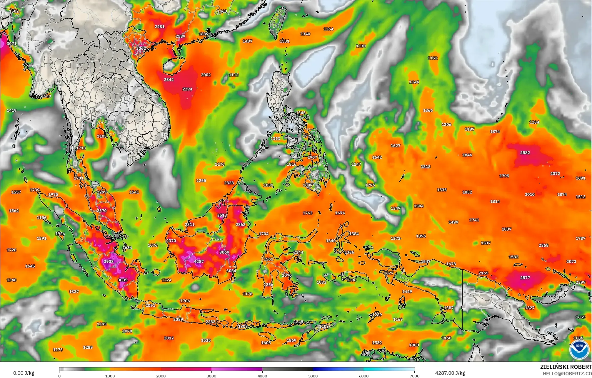 GFS modelo - Sudeste Asiático, CAPE