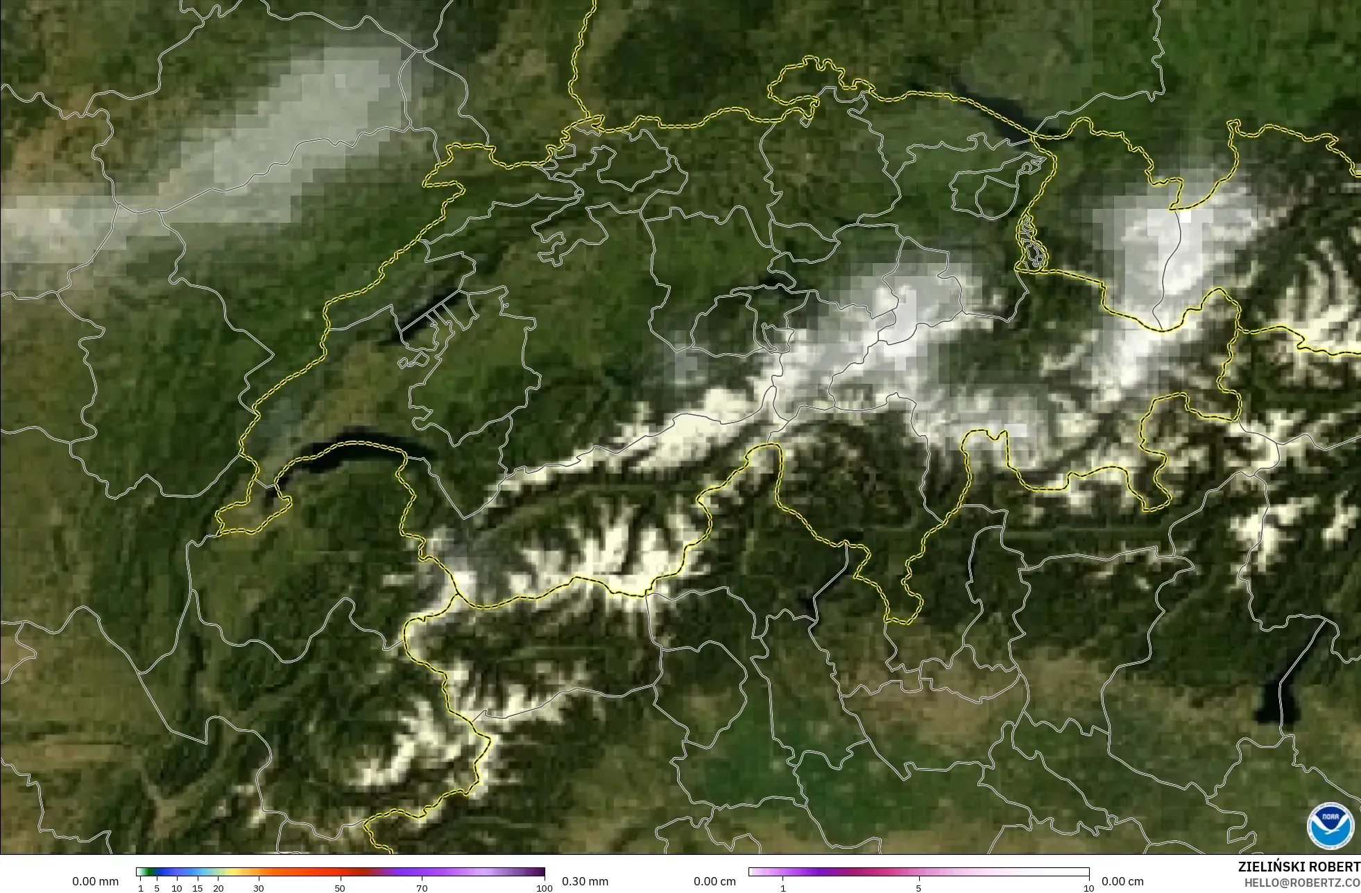 GFS modelo - Suiza, Precipitación, nubes y presión