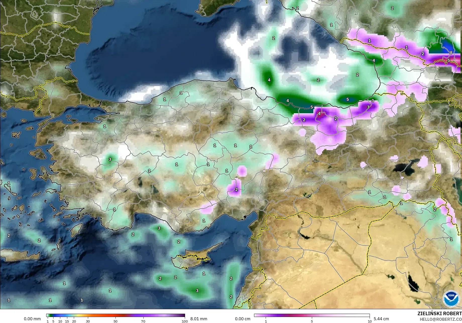 GFS modelo - Turquía, Precipitación, nubes y presión