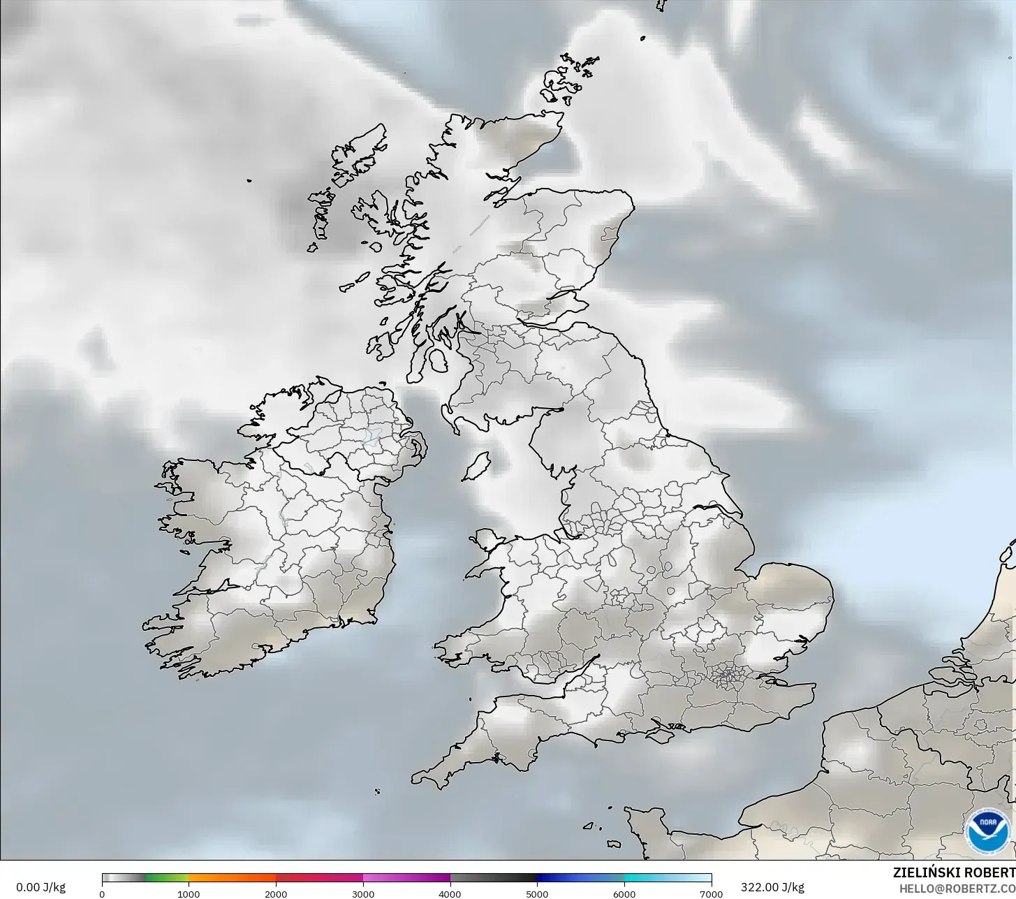 GFS modelo - Reino Unido, CAPE