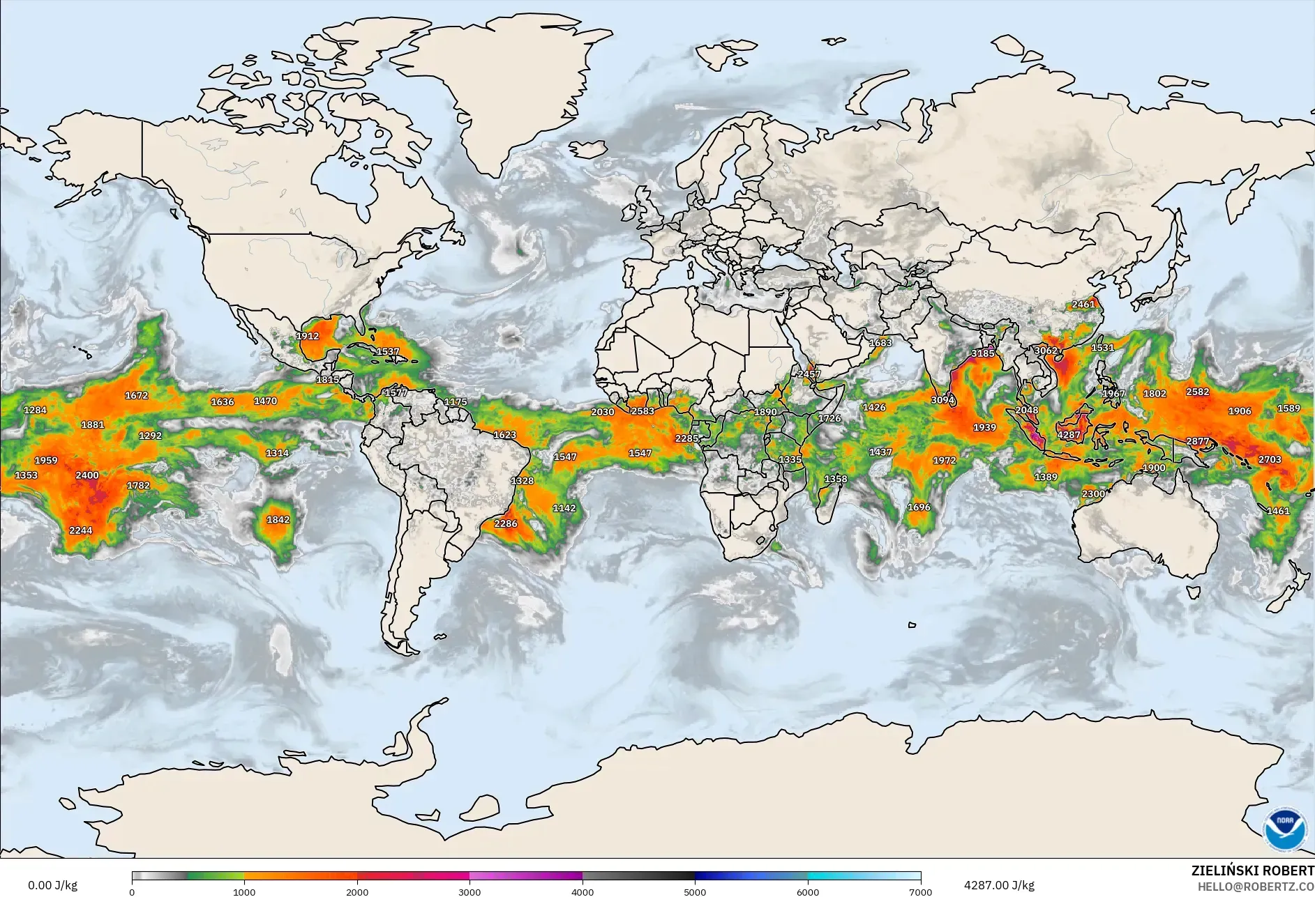 GFS modelo - Mundo, CAPE