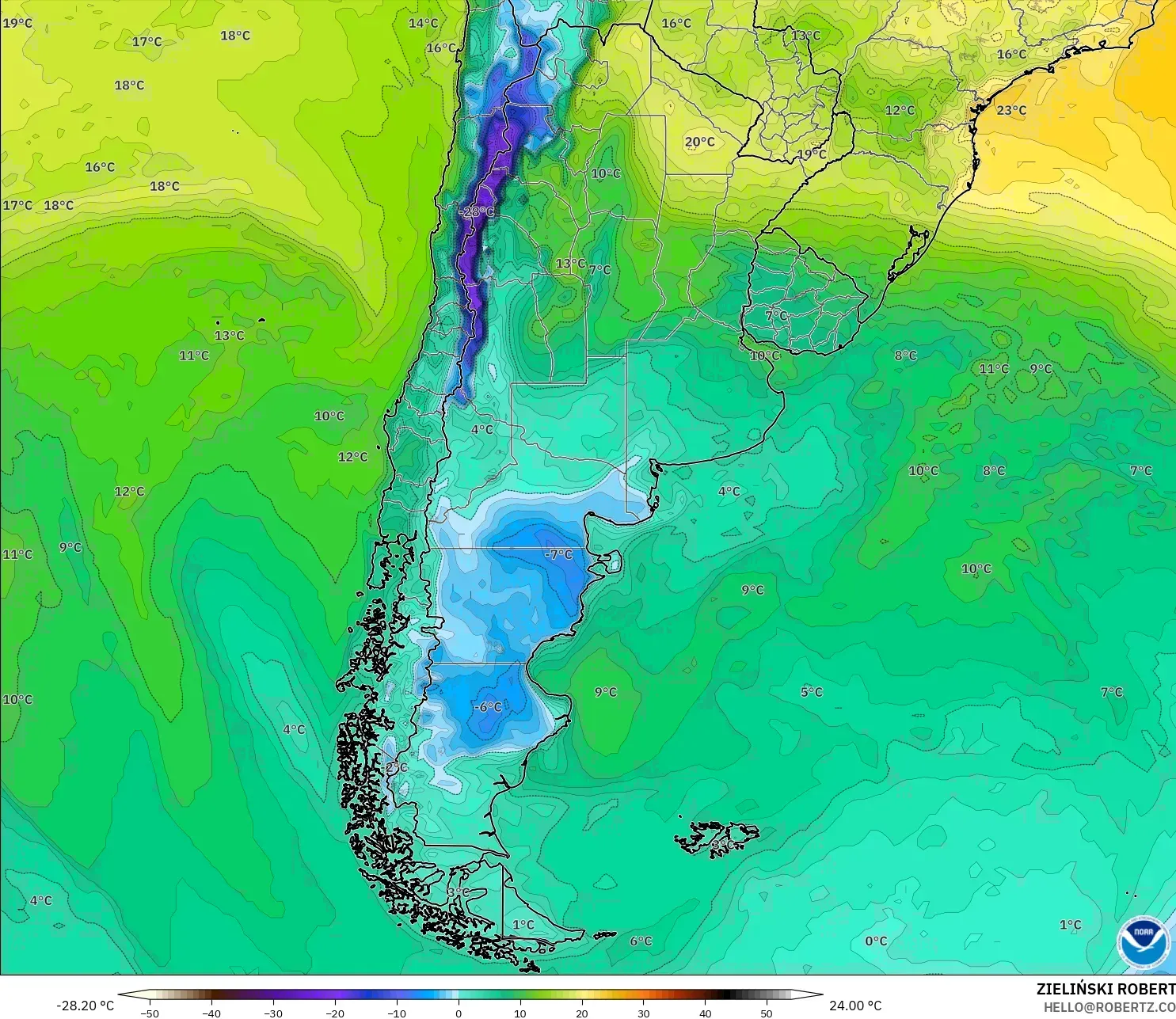 GFS modelo - Argentina, Punto de rocío a 2 m