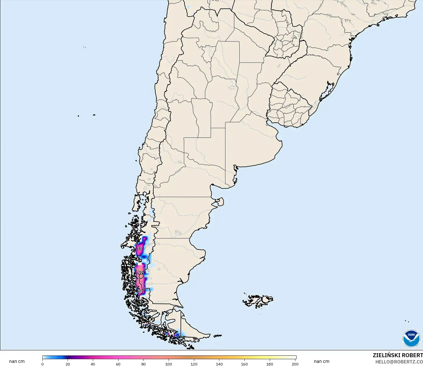 GFS modelo - Argentina, Profundidad de nieve