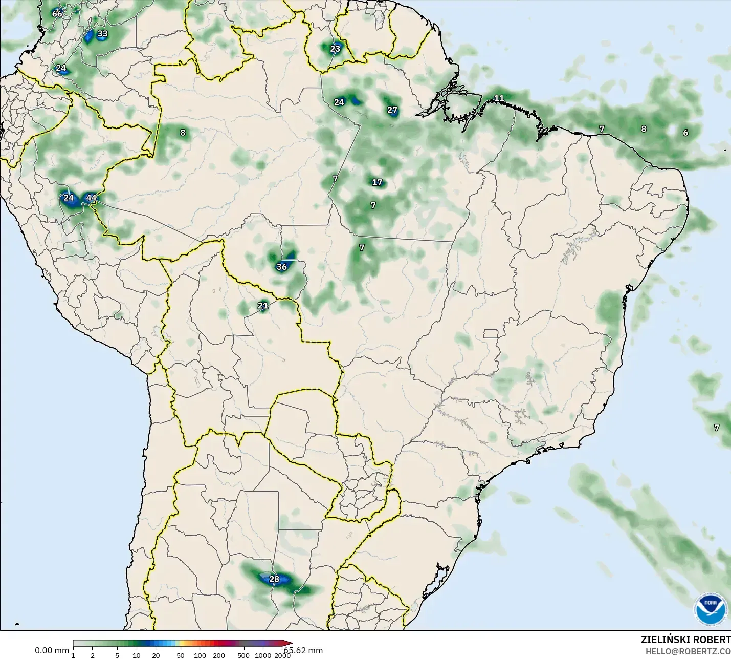 GFS modelo - Brasil, Acumulación de precipitación