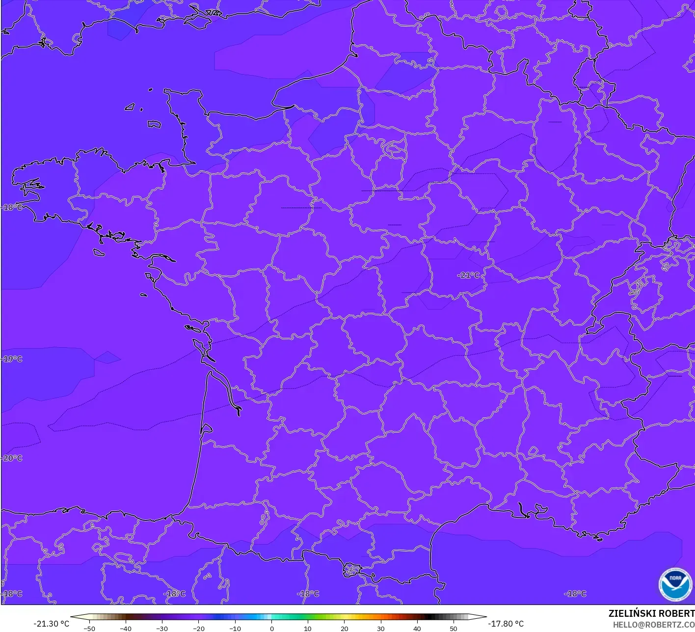 GFS modelo - Francia, Temperatura a 500 hPa