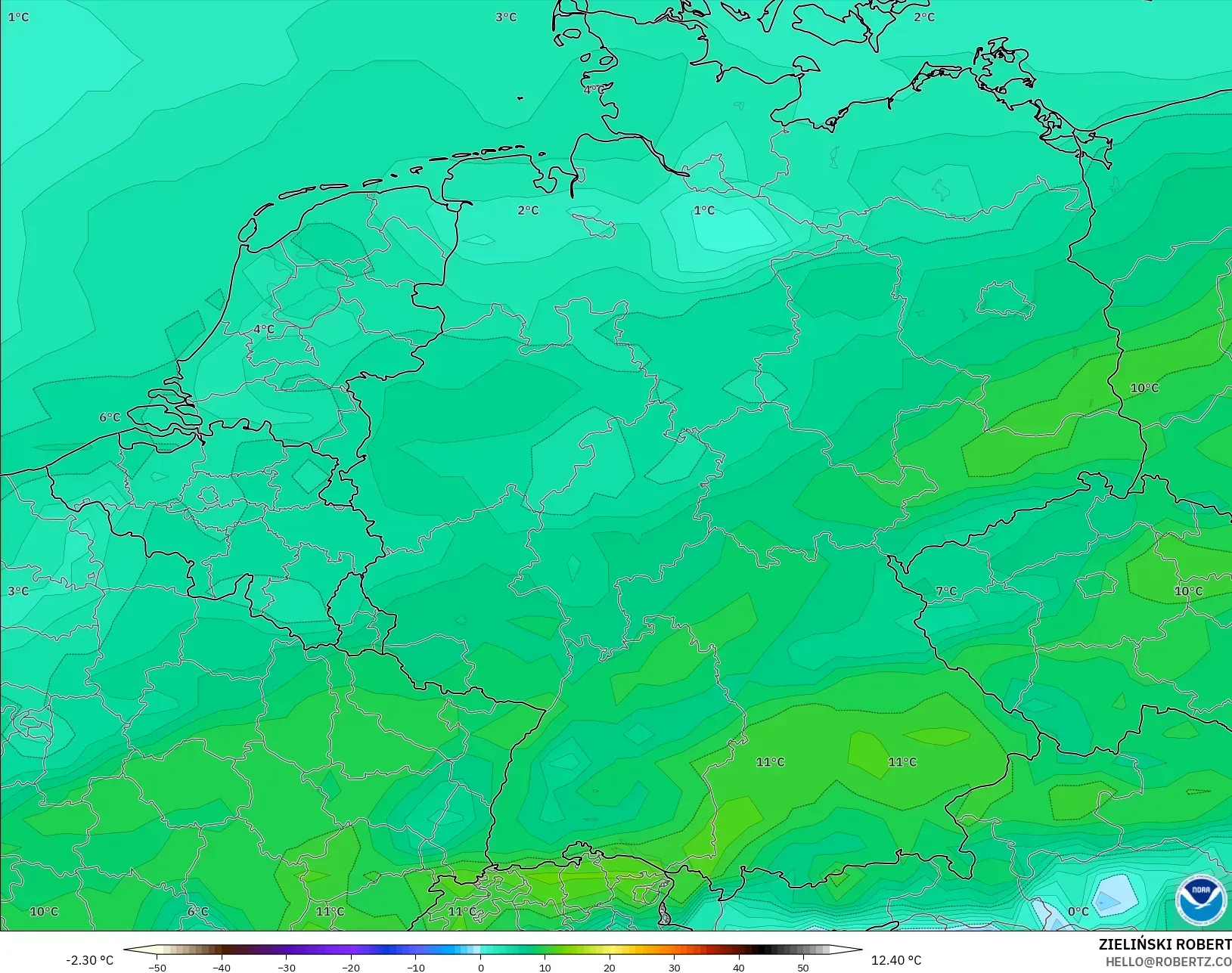 GFS modelo - Alemania, Punto de rocío a 2 m
