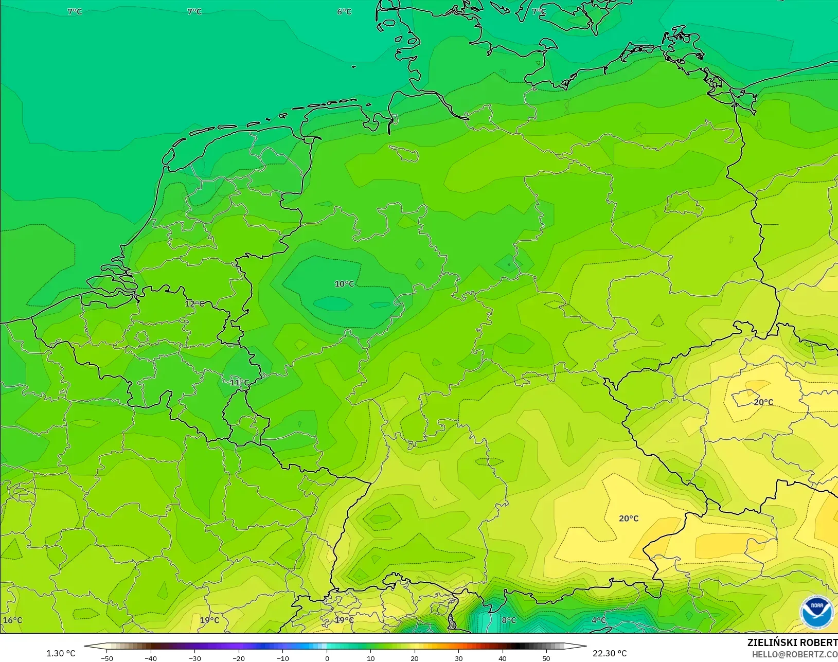 GFS modelo - Alemania, Temperatura a 2 m