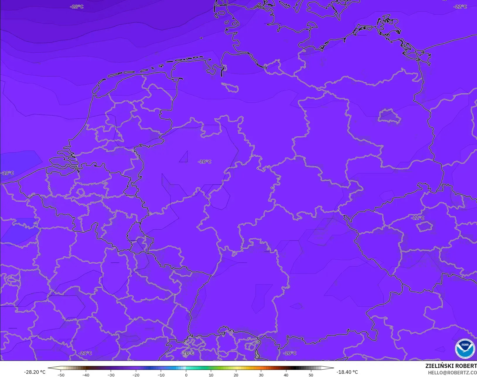 GFS modelo - Alemania, Temperatura a 500 hPa