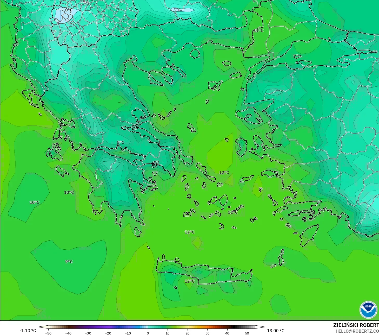 GFS modelo - Grecia, Punto de rocío a 2 m