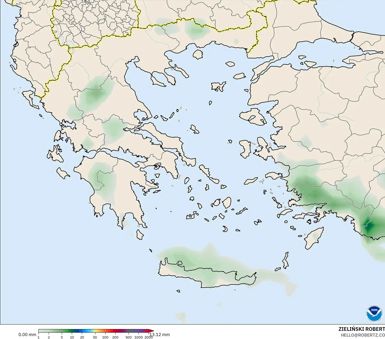 GFS modelo - Grecia, Acumulación de precipitación