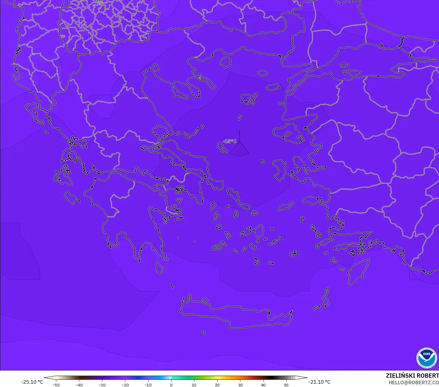 GFS modelo - Grecia, Temperatura a 500 hPa