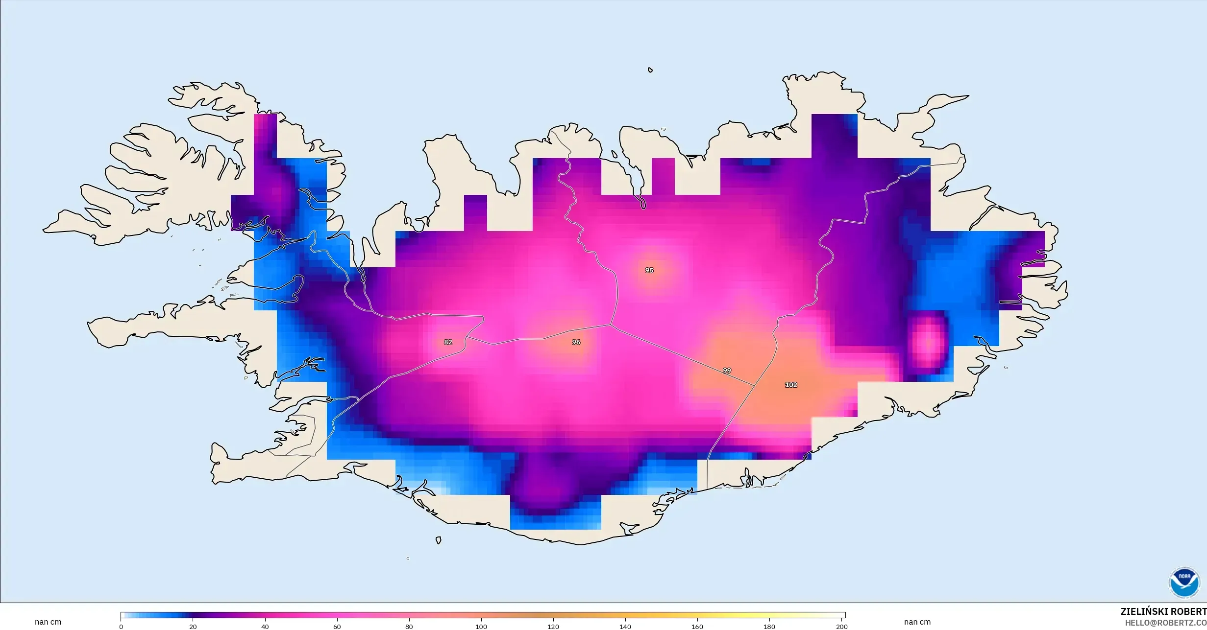 GFS modelo - Islandia, Profundidad de nieve