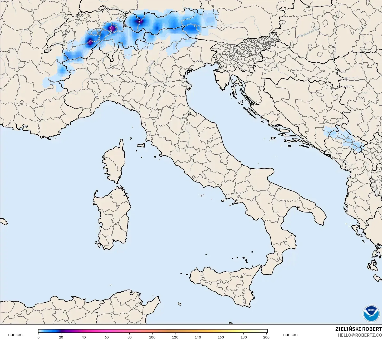 GFS modelo - Italia, Profundidad de nieve