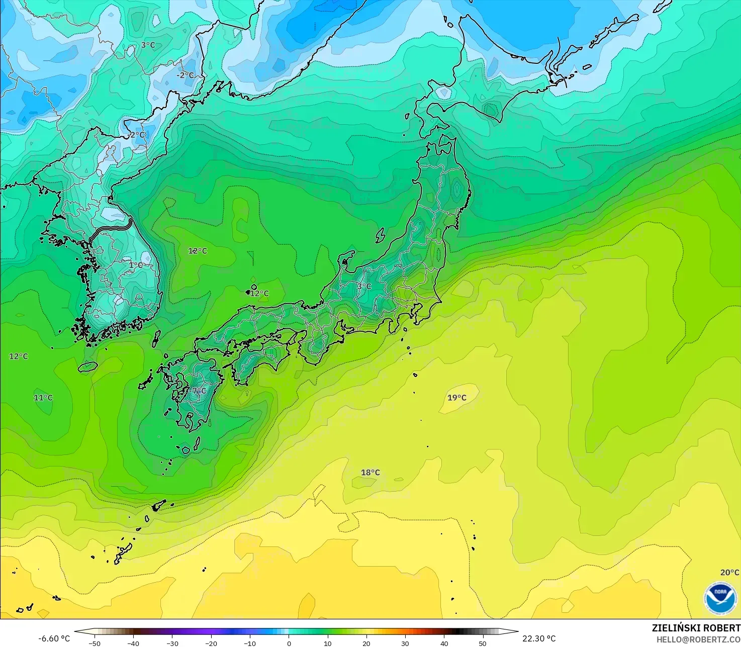 GFS modelo - Japón, Punto de rocío a 2 m