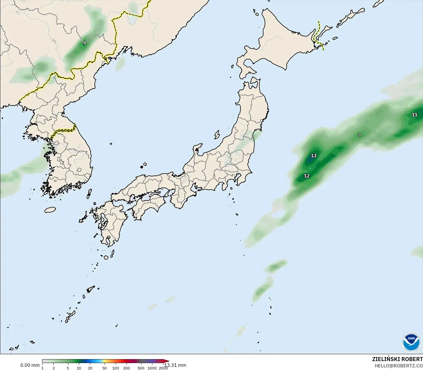 GFS modelo - Japón, Acumulación de precipitación