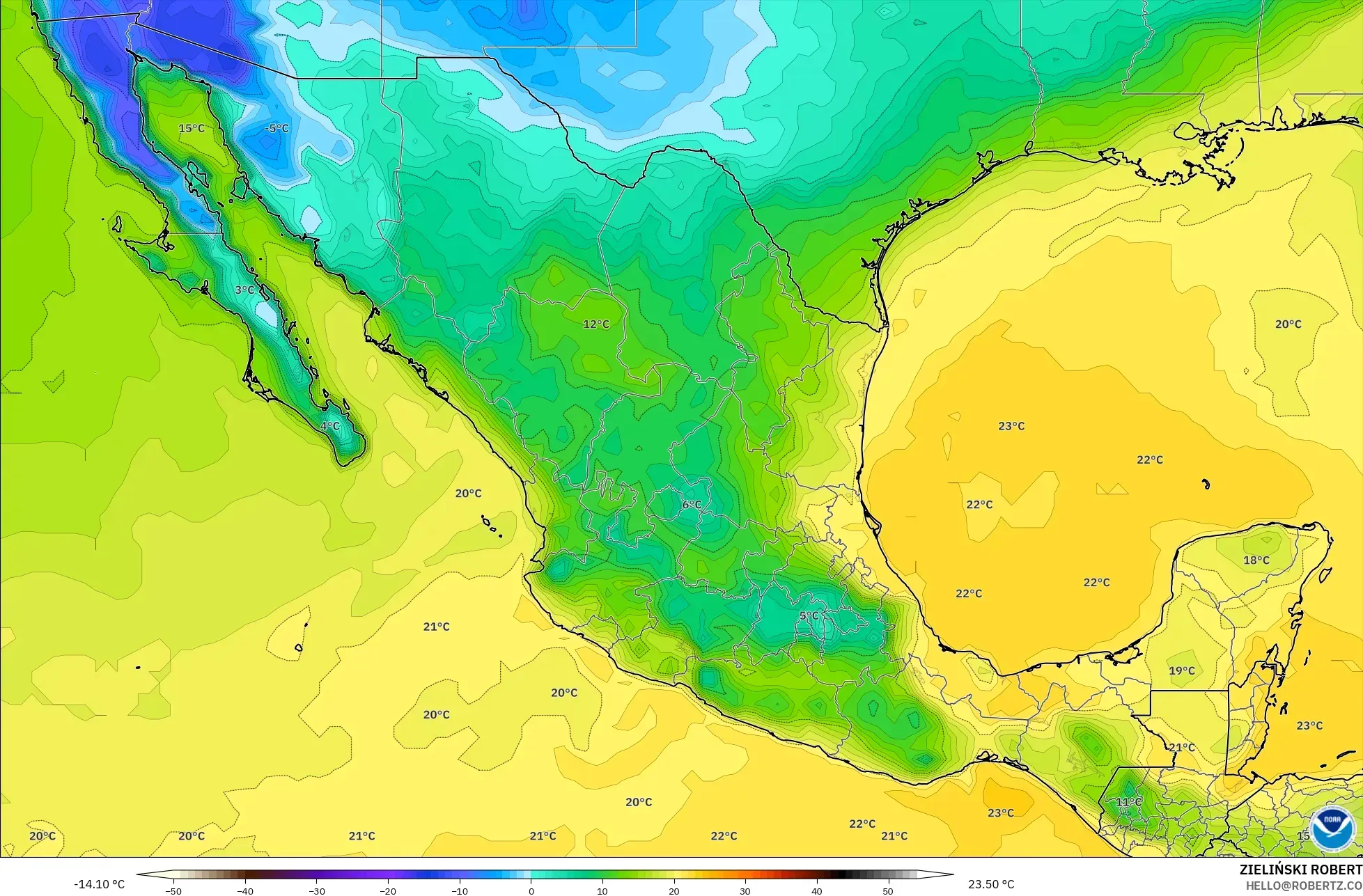 GFS modelo - México, Punto de rocío a 2 m