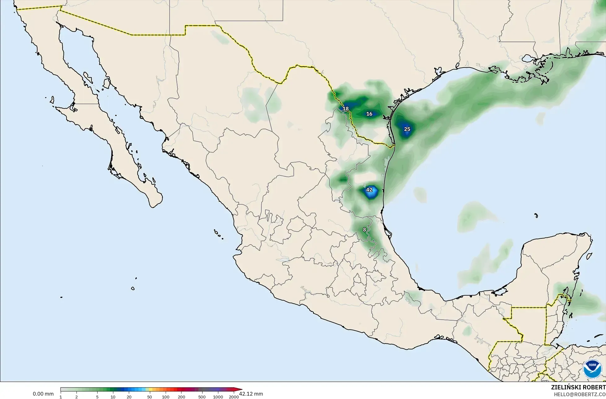 GFS modelo - México, Acumulación de precipitación