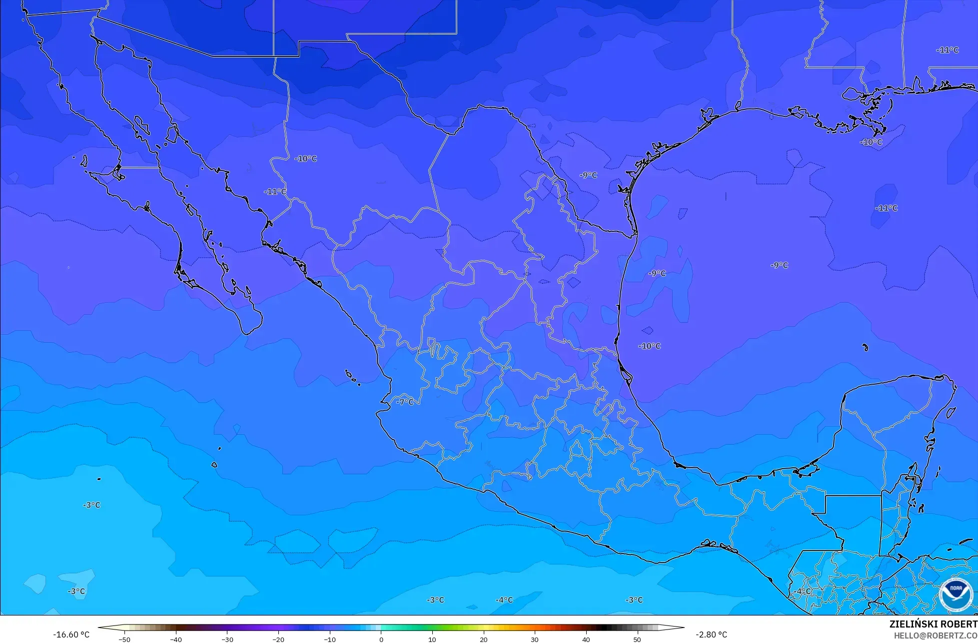 GFS modelo - México, Temperatura a 500 hPa