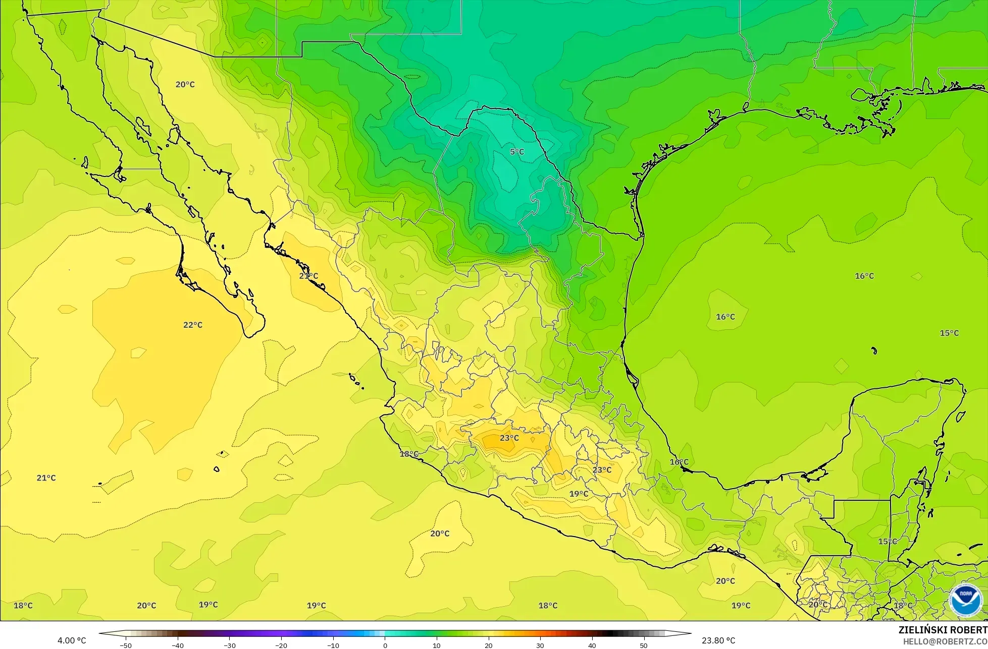 GFS modelo - México, Temperatura a 850 hPa