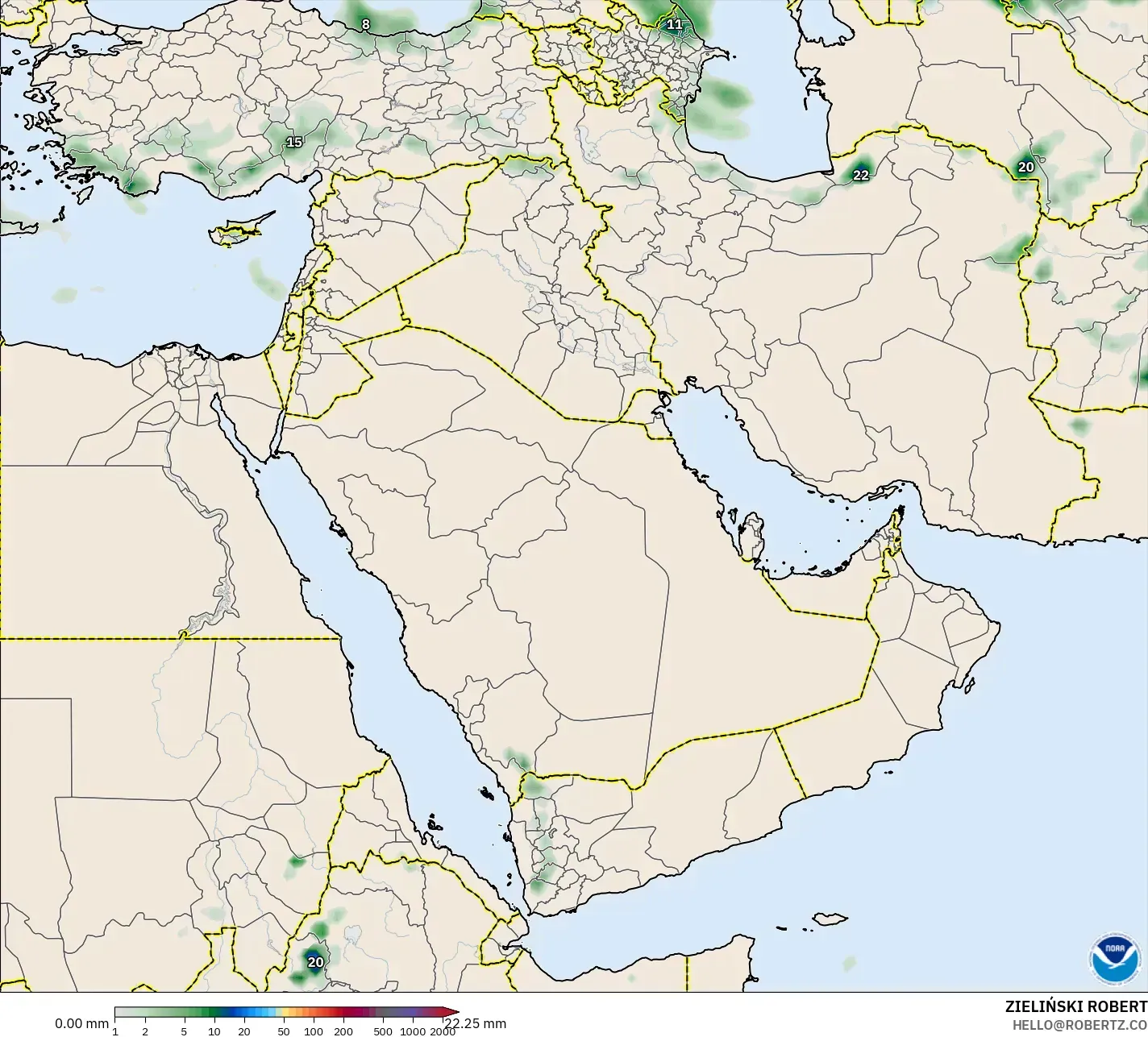 GFS modelo - Oriente Medio, Acumulación de precipitación