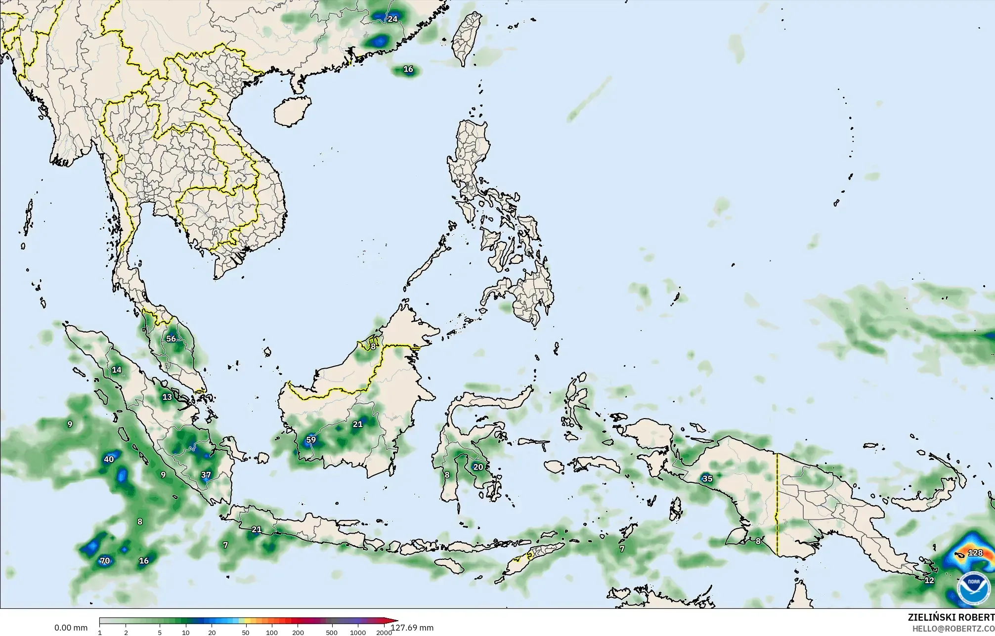 GFS modelo - Sudeste Asiático, Acumulación de precipitación