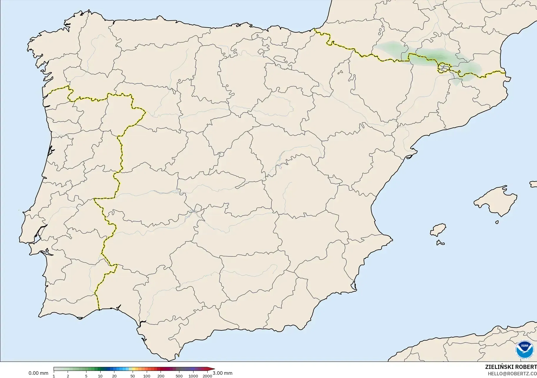 GFS modelo - España, Acumulación de precipitación