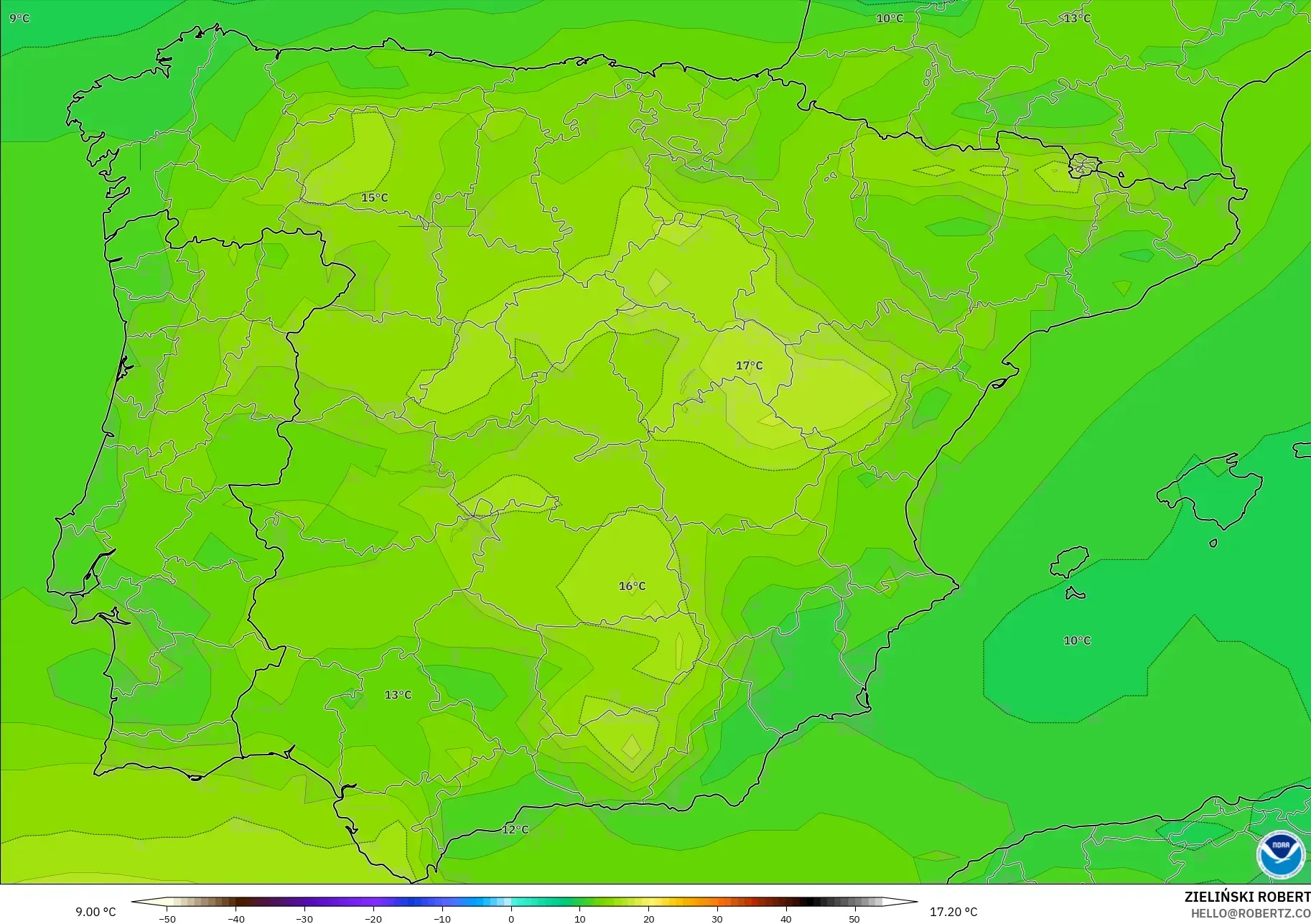 GFS modelo - España, Temperatura a 850 hPa