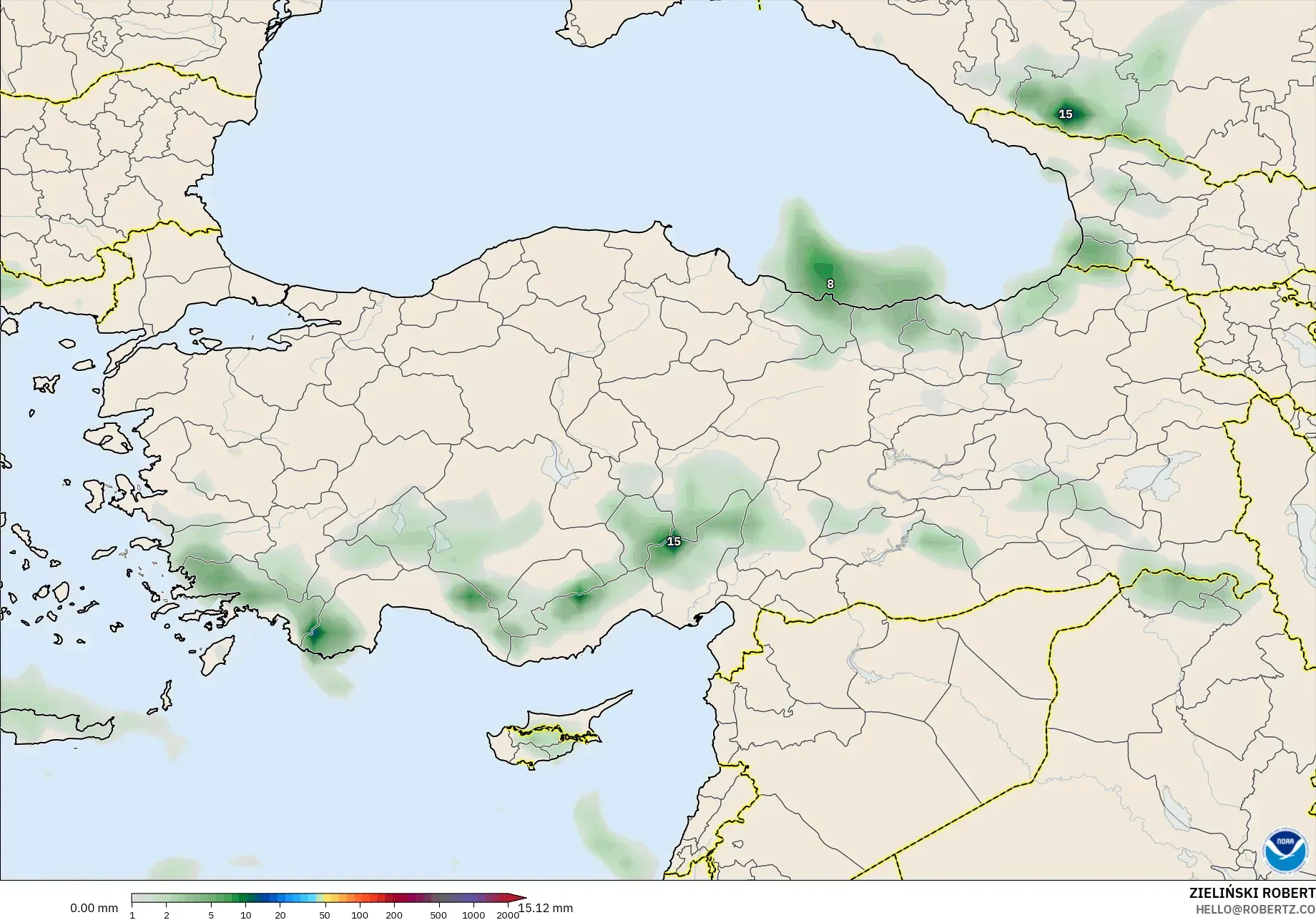 GFS modelo - Turquía, Acumulación de precipitación