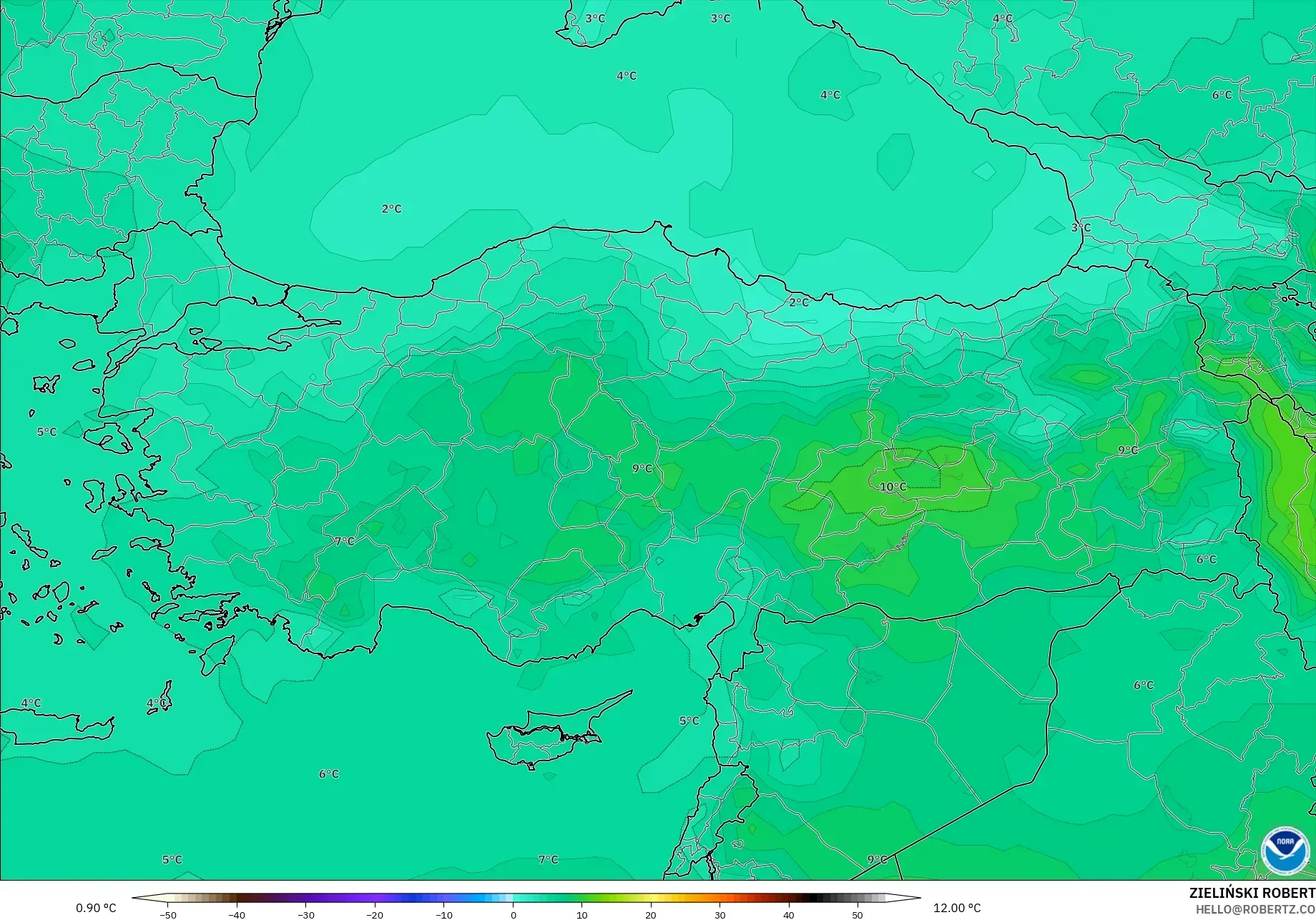GFS modelo - Turquía, Temperatura a 850 hPa