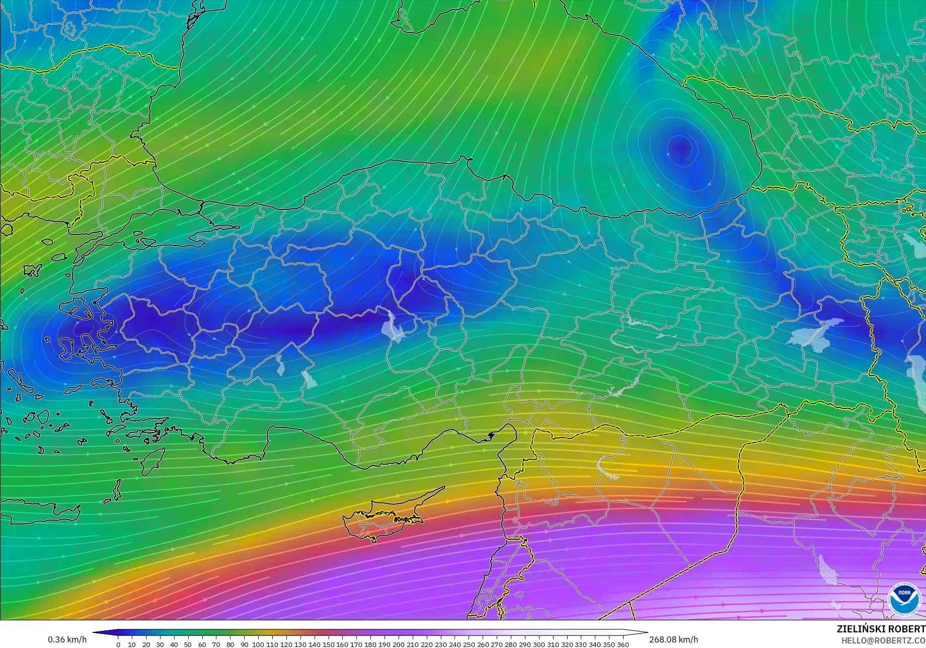 GFS modelo - Turquía, Viento a 300 hPa (corriente en chorro)