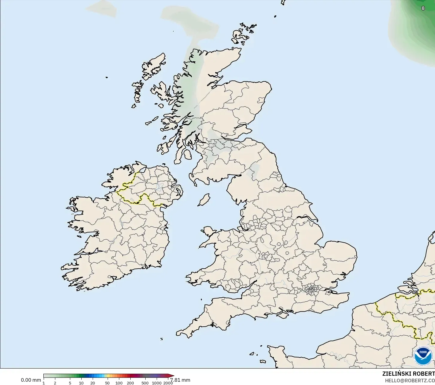 GFS modelo - Reino Unido, Acumulación de precipitación