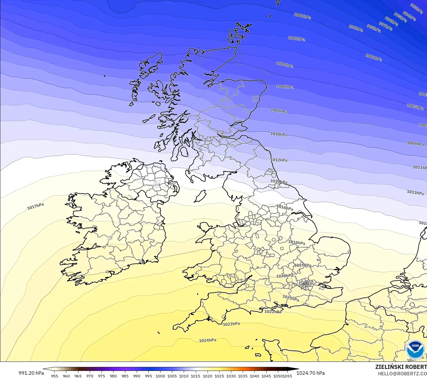 GFS modelo - Reino Unido, Presión