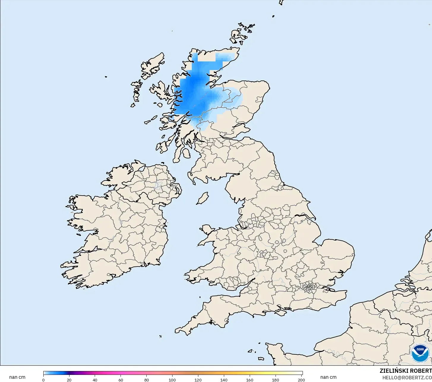 GFS modelo - Reino Unido, Profundidad de nieve