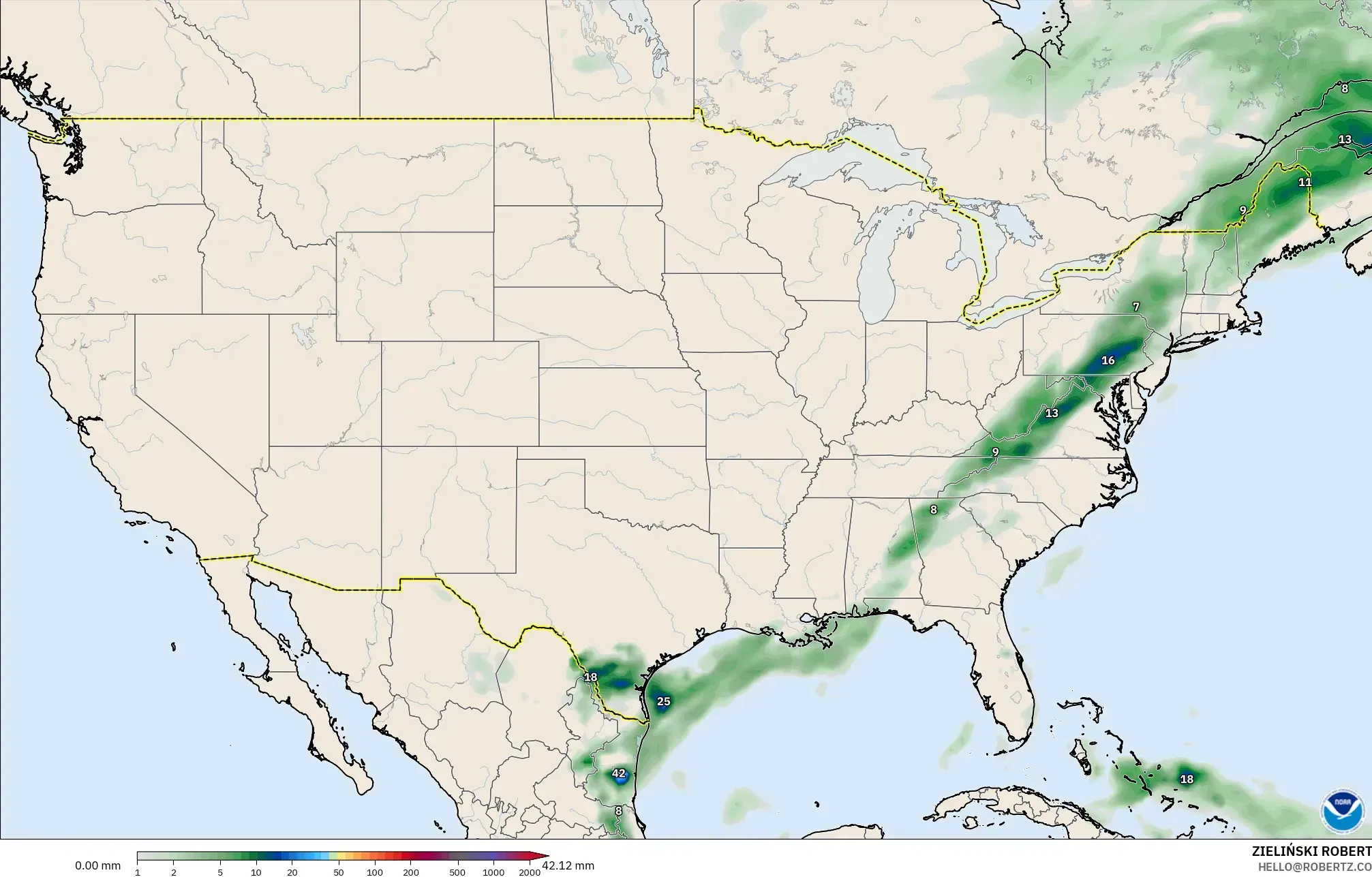 GFS modelo - Estados Unidos, Acumulación de precipitación