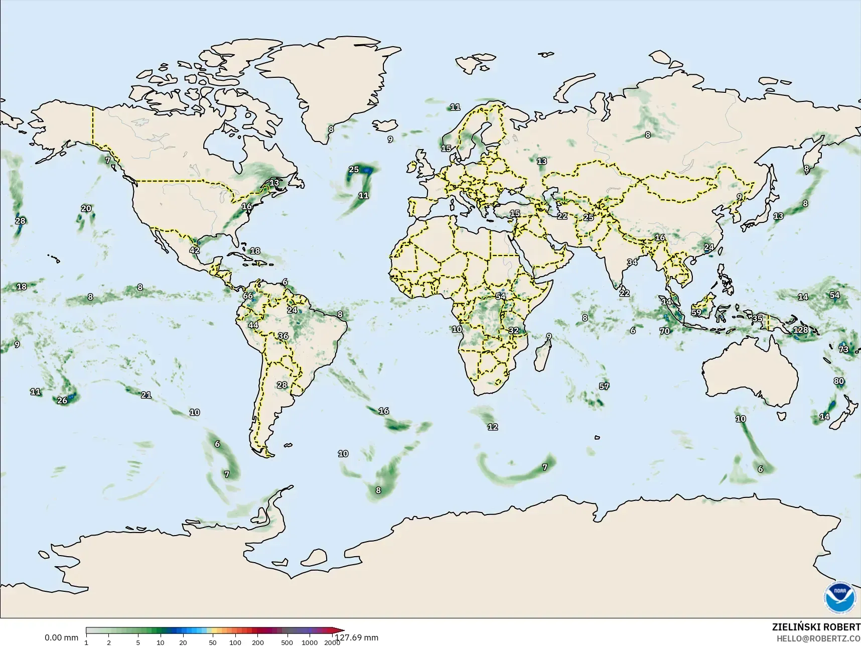 GFS modelo - Mundo, Acumulación de precipitación